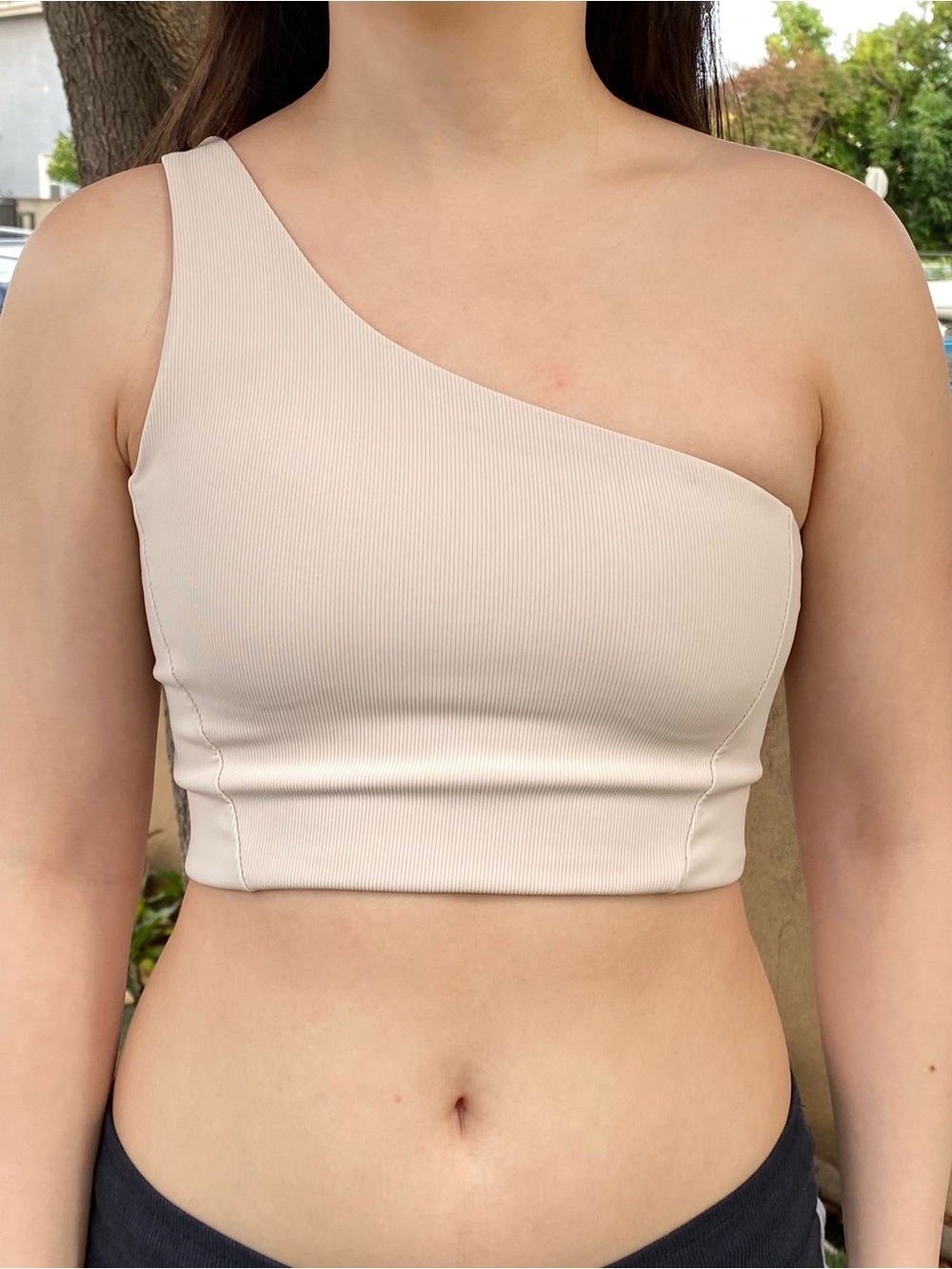 Wilo The Label One Shoulder Light Beige Ribbed Crop Top Sports Bra Women Size XS